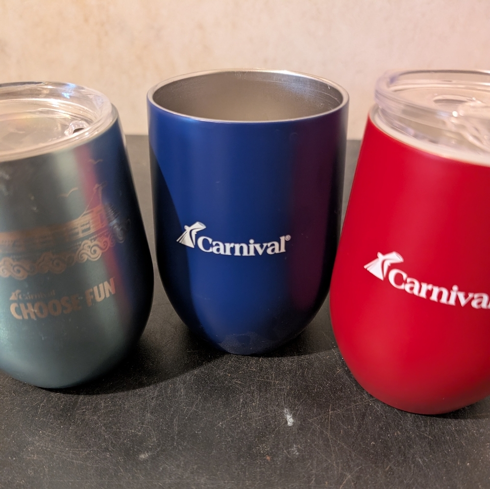 Carnival Cruise Tumblers Set - Red, Blue, Gray